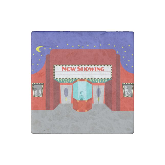 Retro Movie Theater Stone Magnet (Front)