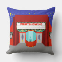 Retro Movie Theater Throw Pillow