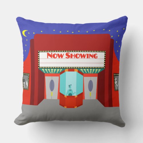 Retro Movie Theater Throw Pillow