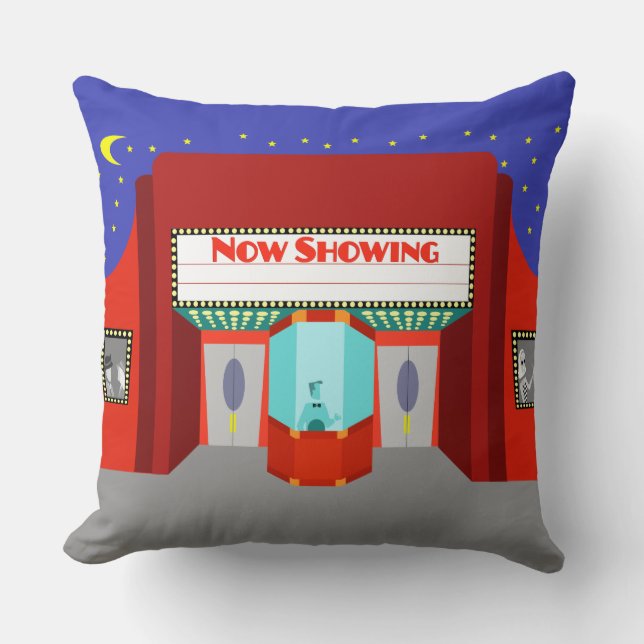 Retro Movie Theater Throw Pillow (Front)
