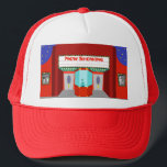 Retro Movie Theater Trucker Hat<br><div class="desc">The stars are out in full force on this Retro Movie Theater Trucker Hat--both the stars in the night sky and the stars on the silver screen. This 1960's style, minimalist art design features the exterior of a classic movie house from the Golden Age of Cinema. The red building has...</div>