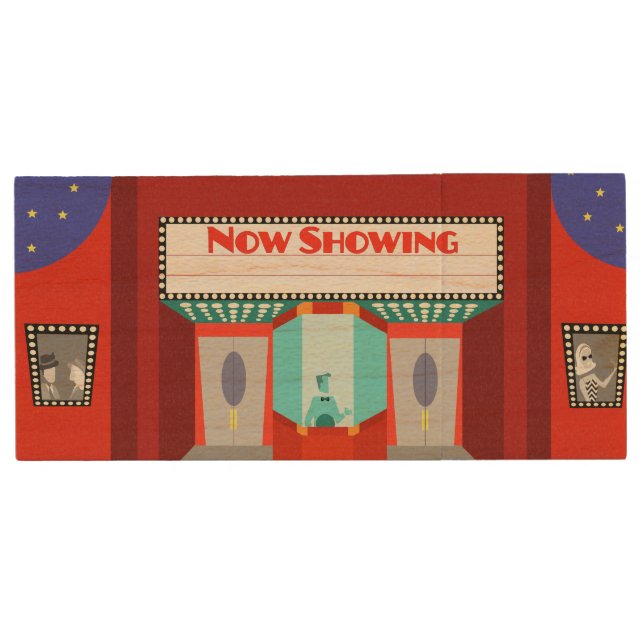 Retro Movie Theater USB Wooden Flashdrive Wood Flash Drive (Front)