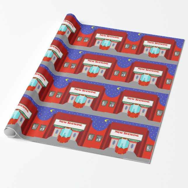 Retro Movie Theater Wrapping Paper (Unrolled)