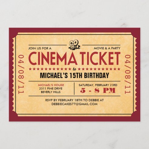 Movie Ticket Invitations | Zazzle