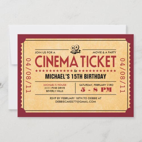 Retro Movie Ticket Invitations