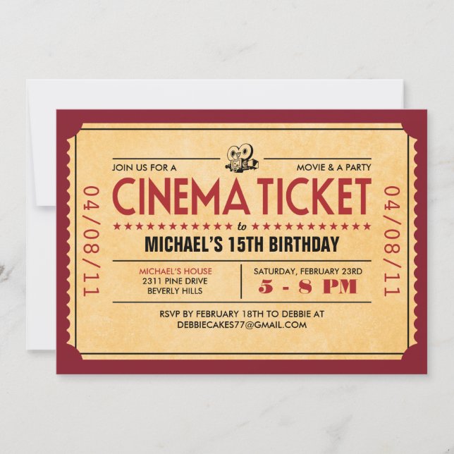 Retro Movie Ticket Invitations (Front)