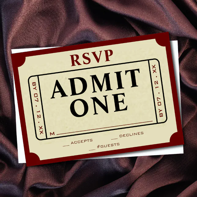 Retro Movie Ticket Stub Admit One RSVP Card | Zazzle