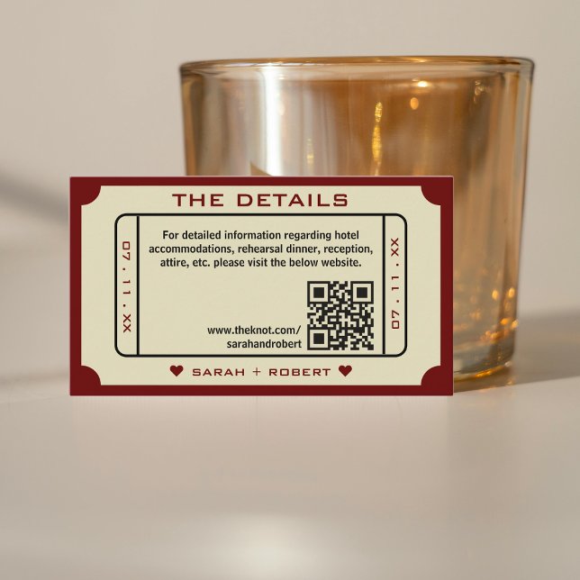 Retro Movie Ticket Stub QR Code Wedding Details Enclosure Card (Retro Movie Ticket Stub QR Code Wedding Details Enclosure Card)