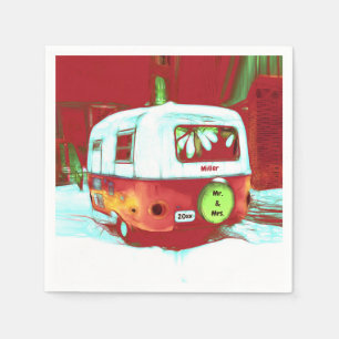 Retro Mr. And Mrs. Christmas Red Green Camper Napkins