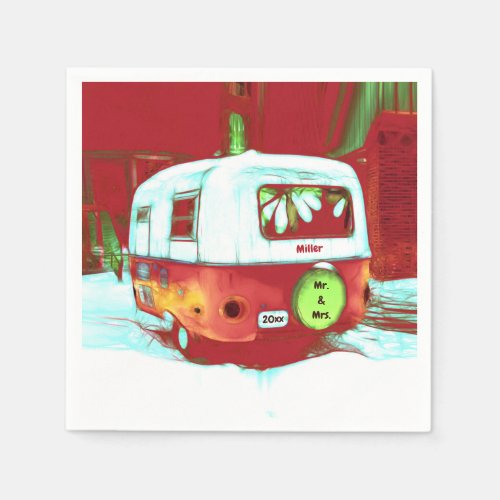 Retro Mr And Mrs Christmas Red Green Camper Napkins