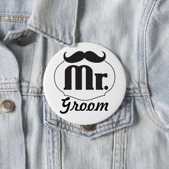 Retro Mr. Groom Wedding Badge Pinback Button (In Situ)