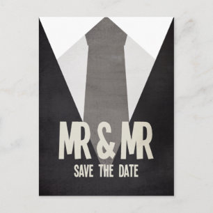 Retro Mr & Mr Suit Tie Gay Save the Date Postcard