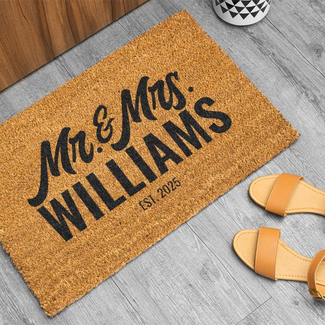 Retro Mr. & Mrs. Doormat Personalized Welcome Mat (Creator Uploaded)