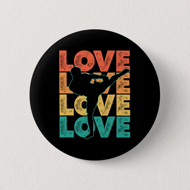 Retro Muay Thai Love Word Theme Graphic Design Kic Button (Front)