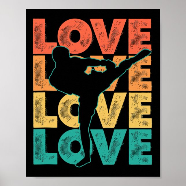 Retro Muay Thai Love Word Theme Graphic Design Kic Poster (Front)