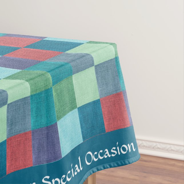 Retro Multi-Color Checkered Quilt Square Pattern Tablecloth (In Situ)