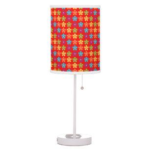 Retro Multi Color Daisy Wrapped Herringbone Design Table Lamp