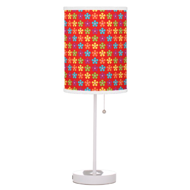 Retro Multi Color Daisy Wrapped Herringbone Design Table Lamp (Left)