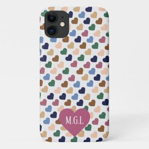 Retro Multi-Colored Small Hearts Pattern Monogram iPhone 11 Case
