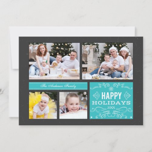 Retro Multi Photo Happy Holidays Card