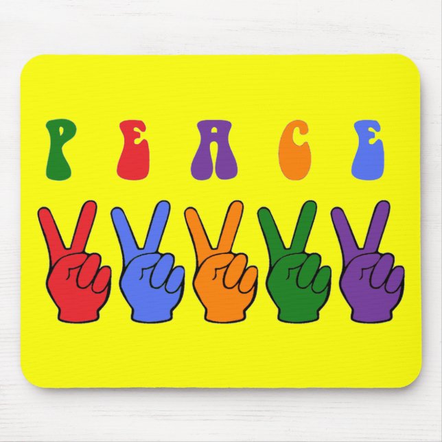 Retro Multicolor Peace Hand Mouse Pad (Front)