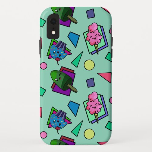 Retro Multicolored Cartoon Sweets  Shapes Pattern iPhone XR Case