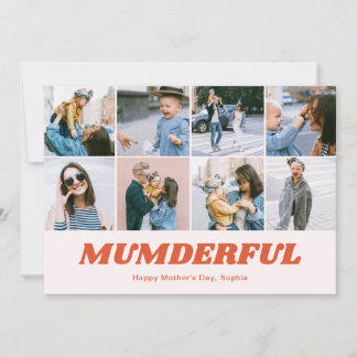 Retro Mumderful Mothers Day 12 Photo Collage Pink Holiday Card