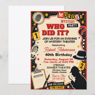 Retro Murder Mystery Theater Birthday Party Invitation