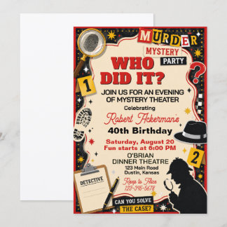 Retro Murder Mystery Theater Birthday Party Invitation