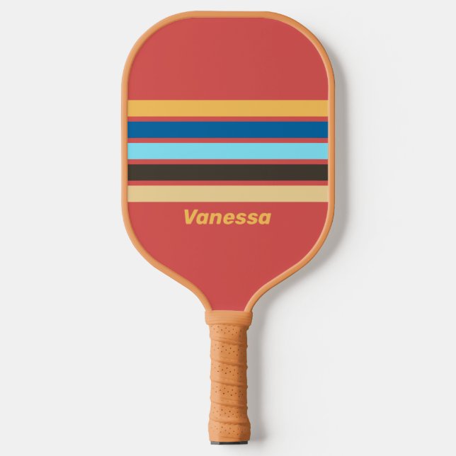 Retro Murmur Across Striping with Name Pickleball Paddle (Front)