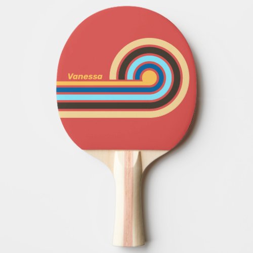 Retro Murmur Curl Stripes with Name Ping Pong Paddle