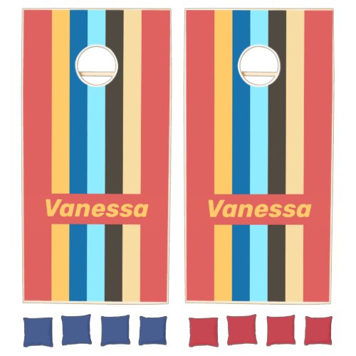 Retro Murmur Pin Striped with Name Cornhole Set