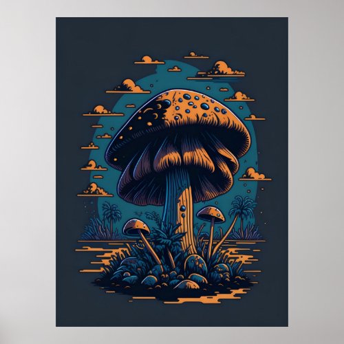 Retro Mushroom AI Art  Poster