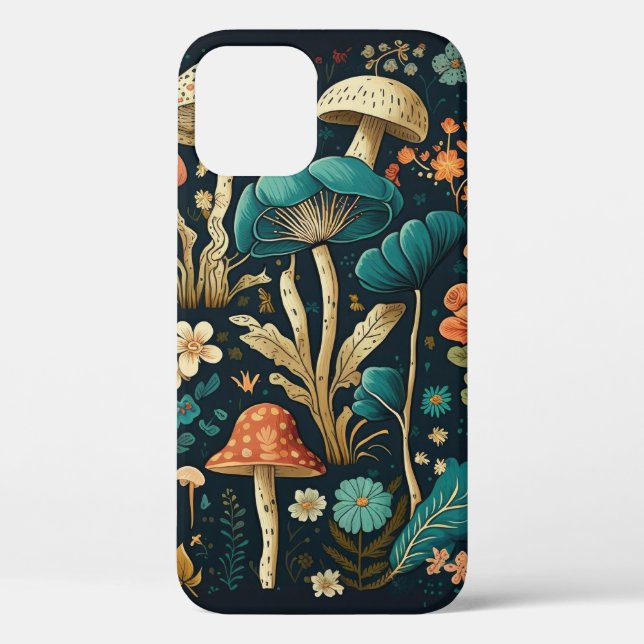 Retro Mushroom and Flower Illustration Design Case-Mate iPhone Case (Back)