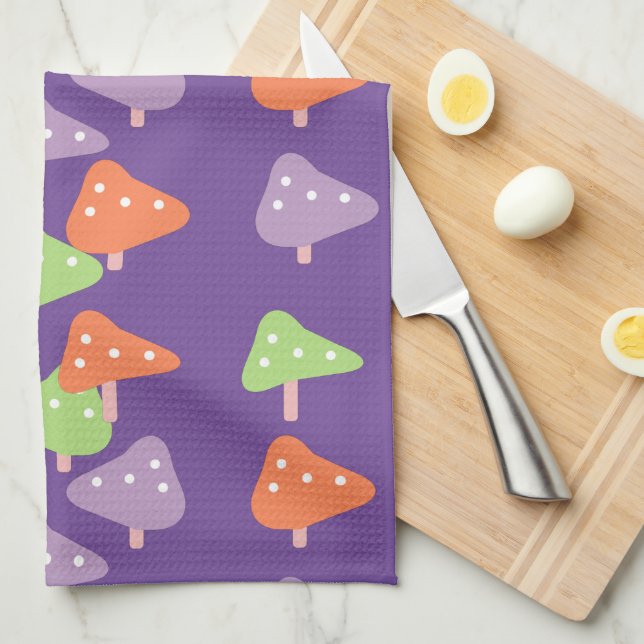 Retro Mushroom Colorful Pattern Kitchen Towel (Quarter Fold)
