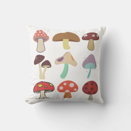 Retro Mushroom Fungi Design Throw Pillow