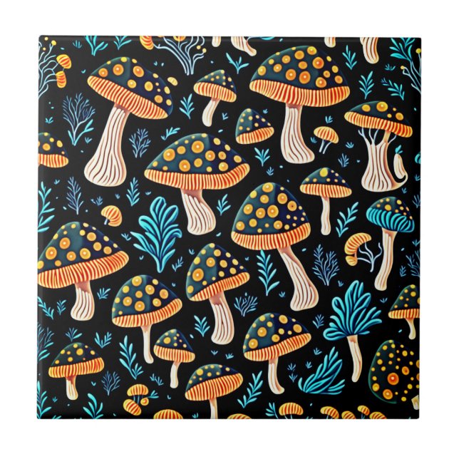 Retro Mushroom Groove Ceramic Tile (Front)