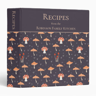 Retro Mushroom Pattern Family Recipes 3 Ring Binder