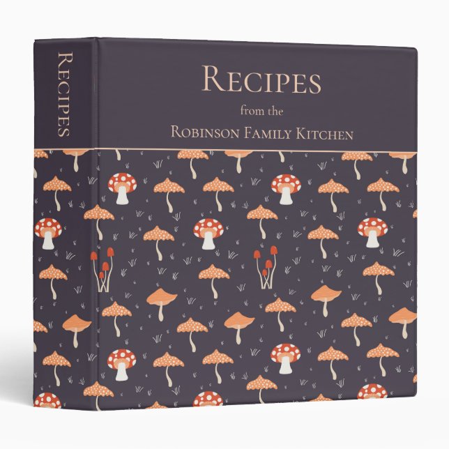 Retro Mushroom Pattern Family Recipes 3 Ring Binder (Front/Spine)