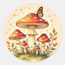 Retro Mushrooms and Butterfly | Vintage Colors