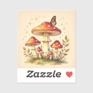 Retro Mushrooms and Butterfly Vintage Colors Sticker
