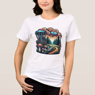Retro Mushrooms and Disc Golf Course Ai Art Tri-Blend Shirt