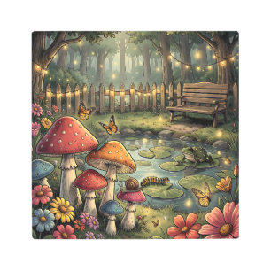 Retro Mushrooms and Flowers Vintage Vibes Metal Print