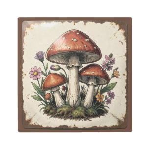 Retro Mushrooms and Flowers Vintage Vibes Metal Print