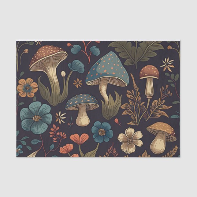 Retro Mushrooms & Flowers Tissue Paper (Front)
