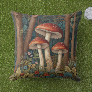 Retro mushrooms outdoor pillow