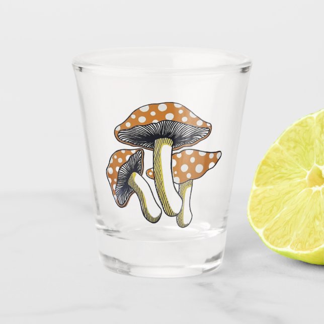 Retro mushrooms  shot glass (Front)