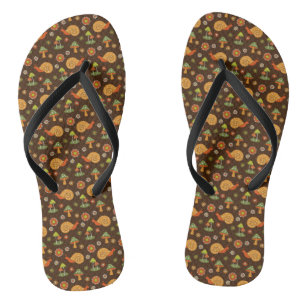 Retro Mushrooms & Snails Cottagecore Flip Flops