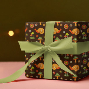 Retro Mushrooms & Snails Cottagecore Wrapping Paper