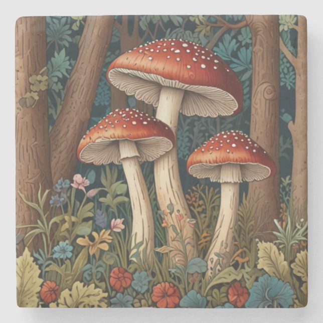 Retro mushrooms stone coaster (Front)